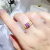 Anillo de Color Dorado con Diamante Rosa Mosane de 1 Quilate Serie de Moda Ligera de Lujo para Mujer Anillo Mosane de Color Súper Blanco para Mujer
