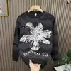 Moletom Grosso com Gola Careca, Forrado com Lã, Estilo Americano Tendência para Homens com Design Floral Mandala, Camiseta Básica Casual Versátil Rasgada