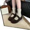 2026 Nuevo Estilo Zapatos Birkenstock de Fondo Plano, Forrados de Borrego, Puntera Cerrada para Mujer, Mocasines Peludos de Suela Gruesa de Correa Única para Invierno