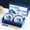 Boa Sorte Cerâmica Louça Tigela de Presente Porcelana Azul e Branca Lembrança Presente Prático Evento de Inauguração Drenagem Presente