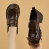 Sapatos Femininos Slip-On Estilo Britânico, Sapatos Pequenos de Couro Marrom, Mocassins Femininos de Solado Grosso para Primavera e Outono, Saltos Grossos, Dropshipping