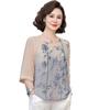Ropa de Verano para Mamá, Tops de Manga Tres Cuartos Estilo Chino, Ropa de Moda para Mujeres de Mediana Edad y Mayores, Camisetas Estilo Occidental, Camisas Holgadas y Delgadas de Verano