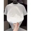 Estilo Nacional Bordado Artesanía Pesada Holgada Manga Corta Verano para Hombre Tendencia Color Sólido Alta Gama Camiseta Pulóver Cuello Redondo Media Manga