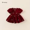 Ropa Infantil Bangxuan Vestido para Niñas Ropa de Otoño e Invierno Vestido de Perlas para Bebé Vestido Rojo Vestido de Princesa para Niños