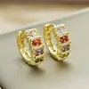 Brincos europeus e americanos transfronteiriços de duas fileiras com diamantes coloridos, elegantes, modernos e minimalistas, com incrustações de zircônia, um estilo moderno e discreto, brincos femininos