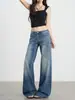 Jeans Retro Americanos Lavados de Tiro Bajo Micro-Campana para Mujer 2026 Primavera/Otoño Nuevos Pantalones Anchos Sueltos Adelgazantes con Caída