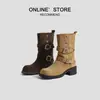 Botas de Couro Genuíno Aumento de Altura Interna Salto Bloco Dupla Utilização Cor Maillard Aumento Botas Martin Femininas 2026 Outono/Inverno Novo Solado Grosso Botas Curtas