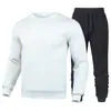 Suéter Deportivo Cálido para Hombre Transfronterizo con Forro de Felpa Engrosado Color Sólido Conjunto Deportivo Suéter de Cuello Redondo Conjunto de Dos Piezas