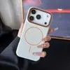 Funda Magnética para Teléfono Apple 18 Pro Max Anillo Fino iPhone 17 Agujero Grande 16 Patrón Lichi 15 Anti-Caída 14 Cubierta Protectora