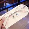 Gafas Sin Marco de Titanio Puro Estilo Puro Deseo con Bordes Cortados en Diamante para Mujer, Adecuadas para Miopía, Hipermetropía, Astigmatismo, Fotocromáticas, Gafas Wanxin Driver Antirreflejos