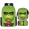 Cabelo verde estranho Grinch transfronteiriço nova mochila dos desenhos animados bolsa de ombro bolsa de três peças bolsa caneta uma geração de cabelo