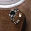 Anillo Vintage Old Tang con Patrón de Hierba para Mujer Moda Industria Pesada Joker Sentido de Alta Gama Anillo Abierto para Dedo Nueva Moda 2025
