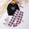 Ropa Infantil Primavera y Otoño Seda de Leche Manga Corta Pijama Pantalones a Cuadros Estampados para Niñas Ropa para el Hogar Ropa Exterior Pantalones Finos de Pijama Cubierta