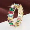 Venta Caliente Anillo Circular Completo de Circonita Rectangular Arcoíris Anillo Apilable de Piedra Preciosa de Color Lujo de Color Anillo de Dedo Versátil de Gama Alta Venta al por Mayor