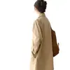 Trench Coat Feminino de Comprimento Médio, Top Simples para Início da Primavera e Outono, Jaqueta Versátil de Cor Sólida Solta Estilo Coreano, Trendy Ins