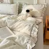 Conjunto de cuatro piezas estilo princesa clase A todo algodón funda de edredón de algodón puro encaje ropa de cama Nantong sábana de cama de dormitorio juego de tres piezas 4