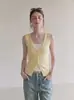 Chaleco de punto sin mangas con bloques de color de estilo suave, imitación de dos piezas para mujer, estilo de verano, hermoso top ajustado 891
