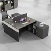 Escritorio de Trabajo en Forma de F Personalizado y Combinación de Silla, Estación de Trabajo Moderna Simple para Múltiples Personas, Escritorio para Personal de Finanzas de Oficina con Computadora