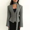 Moda Nova Europeia e Americana Transfronteiriça 2025 Cor Pura Gola V Lenço Decorado Manga Longa Casual Pequeno Terno Jaqueta Top Roupas Femininas