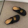 Zapatos de mujer de un solo color, estilo retro, lunares, punta redonda, corte bajo, con cinta mágica, suela blanda, planos, versátiles para el uso diario