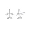 Pendientes pequeños y bonitos de avión de plata de ley 925 con diseño de diamantes para niña.