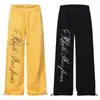 L095 Estilo Retro Americano Unisex Moderno Gama Alta Diseño de Estampado de Letras Holgado Recto Pantalones Deportivos para Hombre
