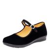 Zapatos de tela de Pekín antiguos de primavera para mujer, zapatos planos de terciopelo negro, zapatos de trabajo negros para hotel, hebilla para bailar, zapatos de tela para madre de mediana edad