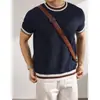 Nuevo suéter de manga corta de verano para hombre, a rayas de colores combinados, seda de hielo, transpirable, ajustado, de negocios, coreano, comercio exterior, venta al por mayor transfronteriza