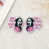 Pendientes, collar y llavero de acrílico de doble cara con diseño de terror de Halloween.