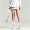 Ropa de Tenis de Malla Otoño Invierno para Mujer Transpirable Cuello Polo Ropa Deportiva Manga Larga Anti-exposición Falda Plisada Exterior Golf