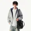 Jaqueta com Capuz Casual Pesada Americana Masculina Outono Inverno Novo Estilo Marca da Moda Solta Versátil Cor Blocada Cardigã com Capuz para Casal