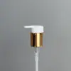 Suministro de bomba dosificadora de press powder de PP 24/410 con boquilla larga, bomba de interruptor izquierdo y derecho, clip para bomba de loción de aluminio electrochapado externo