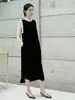 Vestido de Terciopelo de Seda para Mujer 2026 Otoño Invierno Sin Mangas Bloque de Color Cinta Tejida Cuello Redondo Bolsillo Terciopelo de Seda de Morera Vestido Elegante