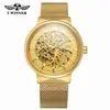 T-Winner Moda Casual Europea y Americana para Hombre Malla de Acero Inoxidable Hueca Correa Resistente al Agua Automático Mecánico Reloj Venta al por Mayor