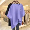 Camiseta de Manga Corta Estilo Nuevo 2026 para Mujer, Top de Longitud Media, Ropa Holgada Talla Grande para Mujer, Top de Verano para Mamá de Mediana Edad que Cubre el Vientre