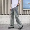 Jeans de mezclilla para hombre, estilo casual americano de primavera, elegantes, retro, desgastados y lavados, con corte recto, ajuste holgado y pierna ancha, perfectos para la moda urbana.