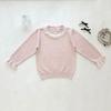 25 Suéter Básico Nuevo de Otoño e Invierno para Niñas con Cuello Adornado con Encaje, Suéter con Cuello Volante Estilo Pequeño Chanel