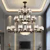 Novo lustre de cristal para sala de estar de villa estilo chinês, luz principal para sala de estar de casa própria duplex, lâmpada Zhongshan preta versátil retrô