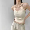 Verão novo estilo sólido cor apertada fina alça de ombro fundo em forma de eu colete beleza das mulheres volta sexy hot girl slim-fit umbigo curto