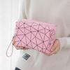 Bolsa de cosméticos con patrón de diamante de fábrica para mujer, portátil, de gran capacidad, estilo ins, simple, para viajes acuáticos, bolsa de almacenamiento de cosméticos, se puede poner LOGO