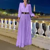 Camisa Europeia e Americana Nova Moda Gola V Manga Longa, Calça de Perna Larga com Lantejoulas para Look Elegante Afinando a Cintura - com Cinto