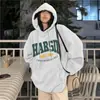 Moletom com Capuz Espesso e Forrado de Lã para Estudantes Femininas, Estilo Coreano Outono e Inverno com Estampa de Letras, Estilo Preguiçoso, Modelagem Solta, Peça Versátil, Tendência