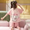 Pijama Infantil Conjunto de Roupa de Casa Pijama Infantil Meninas Manga Curta Shorts Conjunto de Duas Peças Verão Desenho Animado Algodão Puro Fino