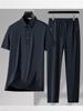 Novo Conjunto de Duas Peças Masculino de Seda Gelada Fina Elástica para Verão, Camisa Polo Esportiva de Secagem Rápida, Corte Reto, para Meia-idade e Idosos