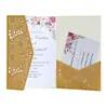 Papel con purpurina transfronterizo Tarjeta de felicitación con corte láser estilo europeo Invitación de compromiso plateada Fábrica de tarjetas de invitación doradas de manzana