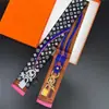 Novo lenço de seda pequeno de camada dupla, sarja estampada, fino e estreito, lenço longo de seda, 8*120, gravata com letras para mulheres
