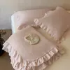 Ins Coreano lavagem à areia todo algodão renda acolchoado colcha conjunto de três peças 60 contagem puro algodão espessado lençol de cama tatami kang capa 3