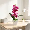 Vaso quadrado para atacado com 8 mini orquídeas phalaenopsis artificiais, planta falsa para fotografia e decoração de casamento