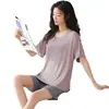Pijama de Verão Live com Bojo Feminino Manga Curta Shorts Casual Desenho Animado Estudantes Tamanho Grande Roupa de Casa Conjunto