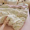 Conjunto de Roupa de Cama de Gaze Dupla Classe A Quatro Peças Capa de Edredom de Algodão Puro Lavado Lençol de Cama Conjunto de Três Peças para Dormitório Individual 4